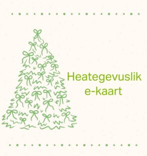 Roheline kuuse joonistus tekstiga „Heategevuslik e-kaart“
